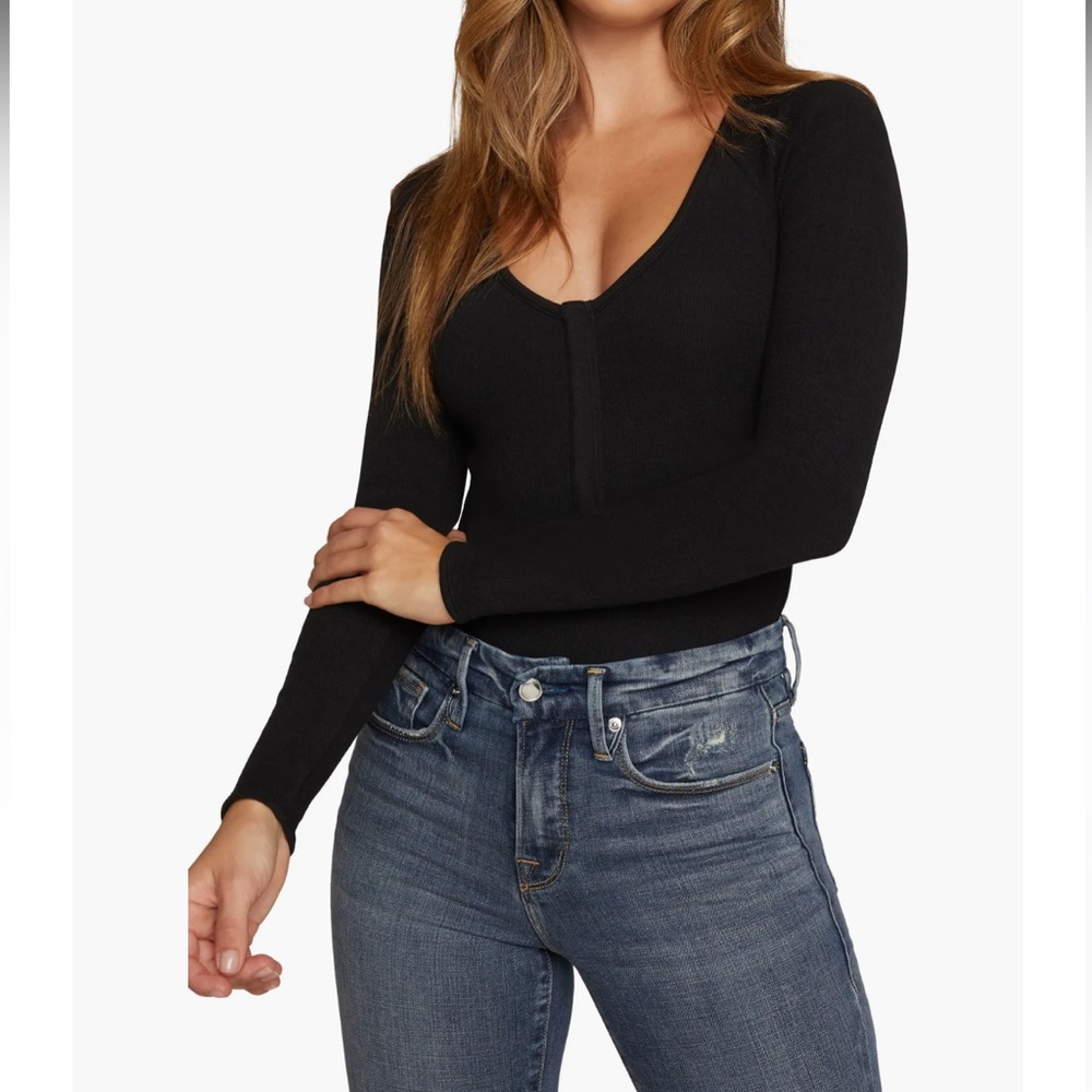 Good American Black Long Sleeve Bodysuit B1
